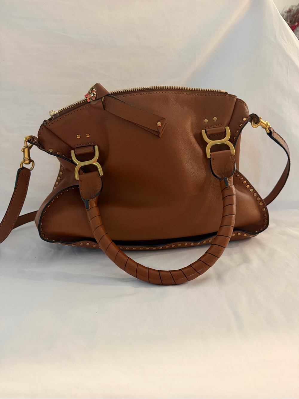 Chloé Tan Leather Marcie Studded Satchel - Picture 2 of 6
